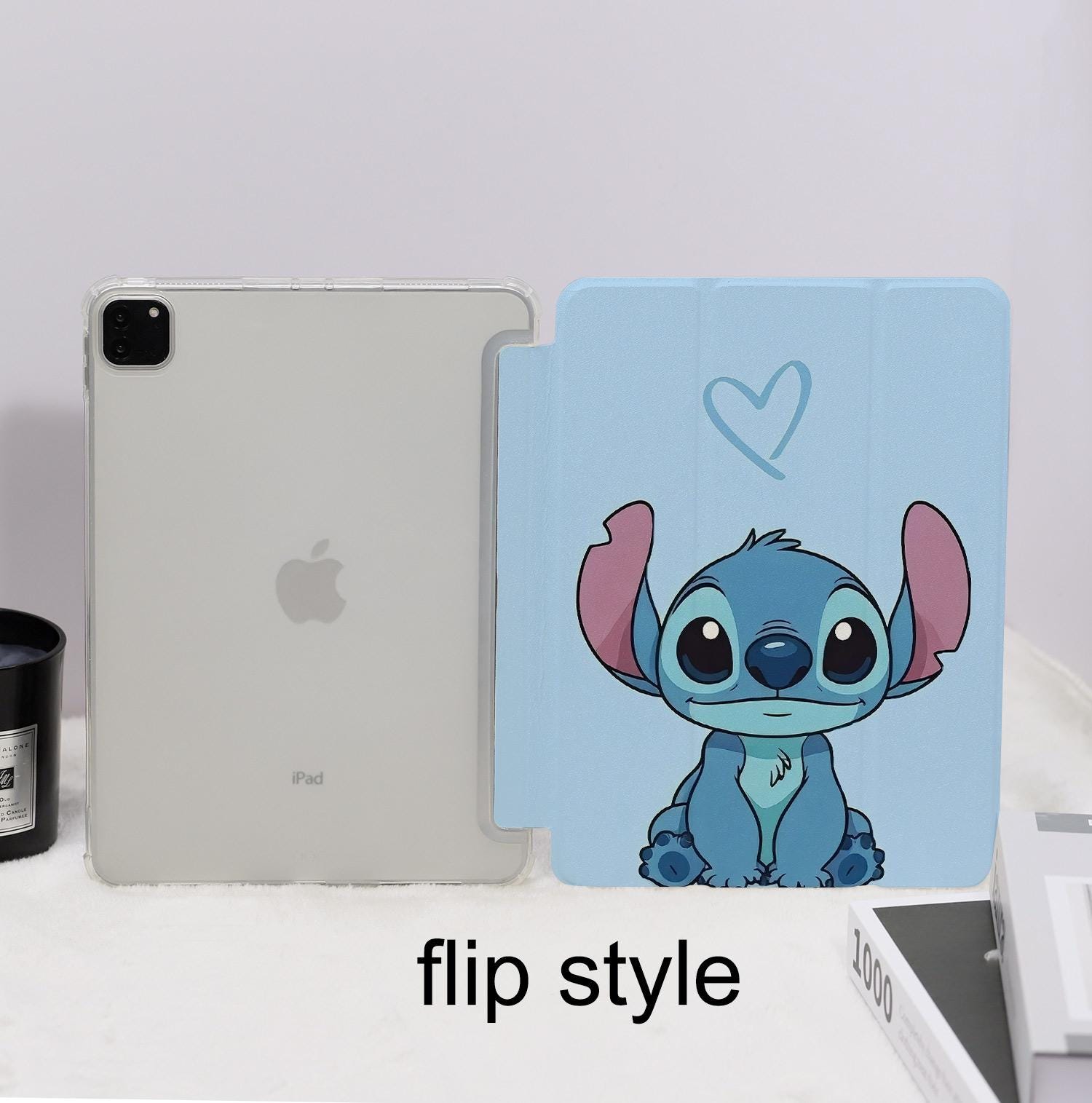 Cute Stitch Blue iPad Case With Pencil Holder for iPad 11/10/9th