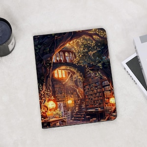 Funda para iPad con diseño de biblioteca y casita en el árbol, con soporte para lápiz, compatible con iPad A16/10/9 Gen 2026 Air 6/5th 11" 13" M4 M3 M2 Mini 6/7 Pro 12.9 inch M5