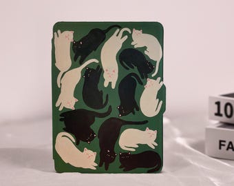 Étui pour Kindle Paperwhite noir et blanc chat vert avec dragonne pour Kindle 6 pouces 6,8 pouces 7 pouces, étui Paperwhite pour Kindle pour 11/12/10e génération, Kindle 2022 2024
