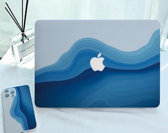 Gradient Blue Art Wavy MacBook Hard Case Laptop Cover for 2026 Neo Air 15/13 A3449 A3241 M5 Mac Pro 13 14 15 16 inch A3434 A3428 M4 M3 M2 M1