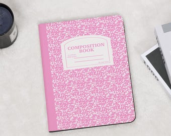 Pink Composition Book Cute iPad Case with Pencil Holder for iPad 11/10/9/8 Gen A16 Air 7/6/5th 13/11 Inch Pro 12.9 Inch 2025 M3 M4 Mini 6/7