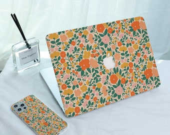 Orange Flowers Custom MacBook Case for New MacBook Air 15, M1 M2 Air 13 A2681, A2337, A2338, Pro 13 14 15 16, 2024 2023 2022