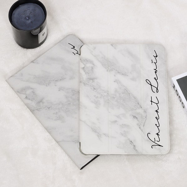 Custom Name/Text iPad Case Grey Classic Marble For 10.9" iPad 10/Air 4 5 Pro 11" 12.9" | iPad mini 4/5/6 | 9.7"/10.2"/10.5" 2022/2021/2020