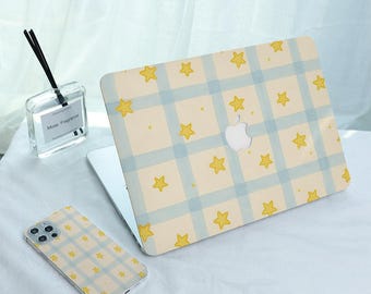 Cute Star Simple Plaid MacBook Hard Case Laptop Cover for 2026 Neo Air 15/13 A3449 A3241 M5 Mac Pro 13 14 15 16 inch A3434 A3428 M4 M3 M2 M1