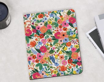 Pretty Colorful Flowers iPad Case with Pencil Holder for iPad 11/10/9/8 A16 2025 Air 7/6/5 13" 11" 10.5" iPad Pro 12.9 Inch Mini 6/7 Cover