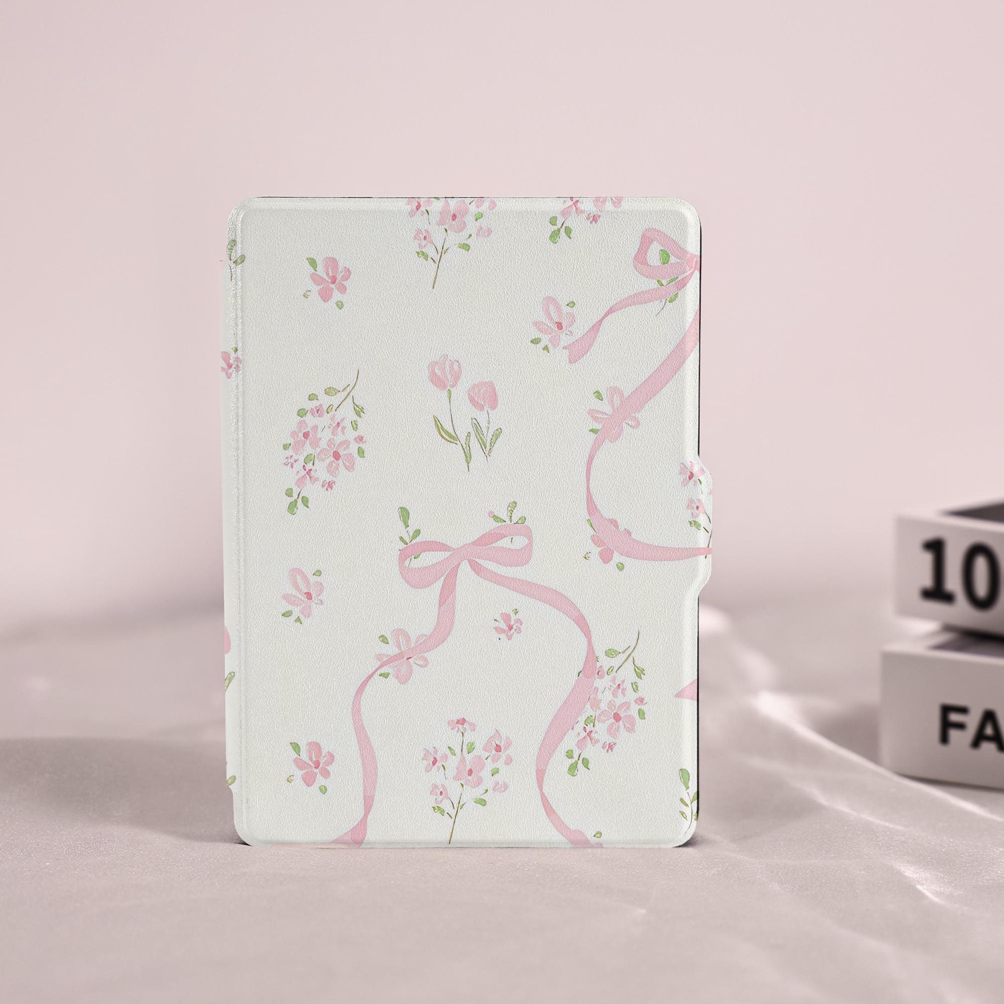 Pink Bow Flower Cute Kindle Paperwhite Case with Hand Strap for Kindle 6"6.8"7",Kindle Paperwhite Cover for 12/11/10th Gen, Kindle 2022 2024