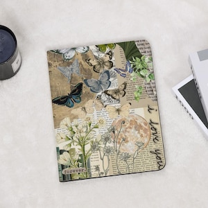Butterfly Flower Collage iPad Case with Pencil Holder Cover for iPad 10/9/8 Gen A16 11&quot; 2025 Air 7/6/5th iPad Pro 13/12.9 Inch iPad Mini 6/7