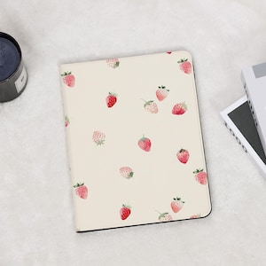 Pink White Strawberry Cute iPad Case with Pencil Holder Cover for iPad 11/10/9 A16 11&quot; 13&quot; Air 7/6/5 M3 iPad Pro 12.9 Inch iPad Mini 6 2025