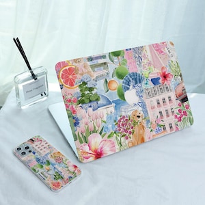Funda protectora rígida para MacBook Air 13/15 (2025, M4, 2024, M3, M2 y M1), diseño de collage de primavera