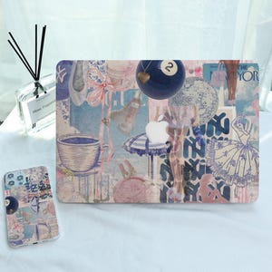 Funda para MacBook Air 15/13 M4 A3240 A3241 (estética, rosa y azul) con collage de recortes para Mac Pro 13, 14, 15 y 16 pulgadas (modelo 2024 M3, M2 y M1)