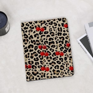 Cherry Leopard Coquette Print iPad Case with Pencil Holder Cover for iPad 11/10/9/8 Gen A16 2025 Air 7/6/5th 13/11inch iPad Pro M5, Mini 6/7