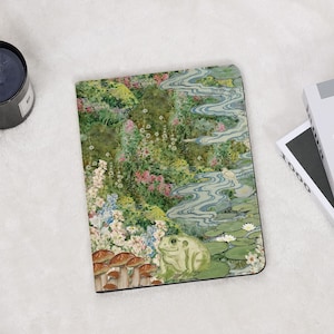 Frog Flower Art Painting iPad Case With Pencil Holder for iPad 11/10/9/8 Gen 2025 Air 7/6/5 13&quot; 11&quot; 10.9&quot; iPad Pro 12.9 Inch 2024 Mini 6/7