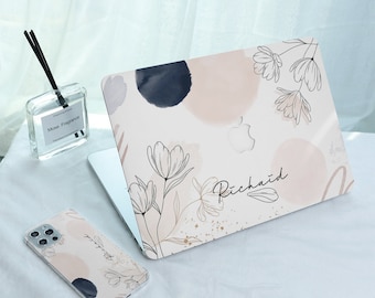 Nom personnalisé/texte Coque rigide Macbook Simple cercle floral points Art Coque Macbook personnalisée pour Air 13 Pro 13 14 15 16 2020 2021 2022 M1 M2