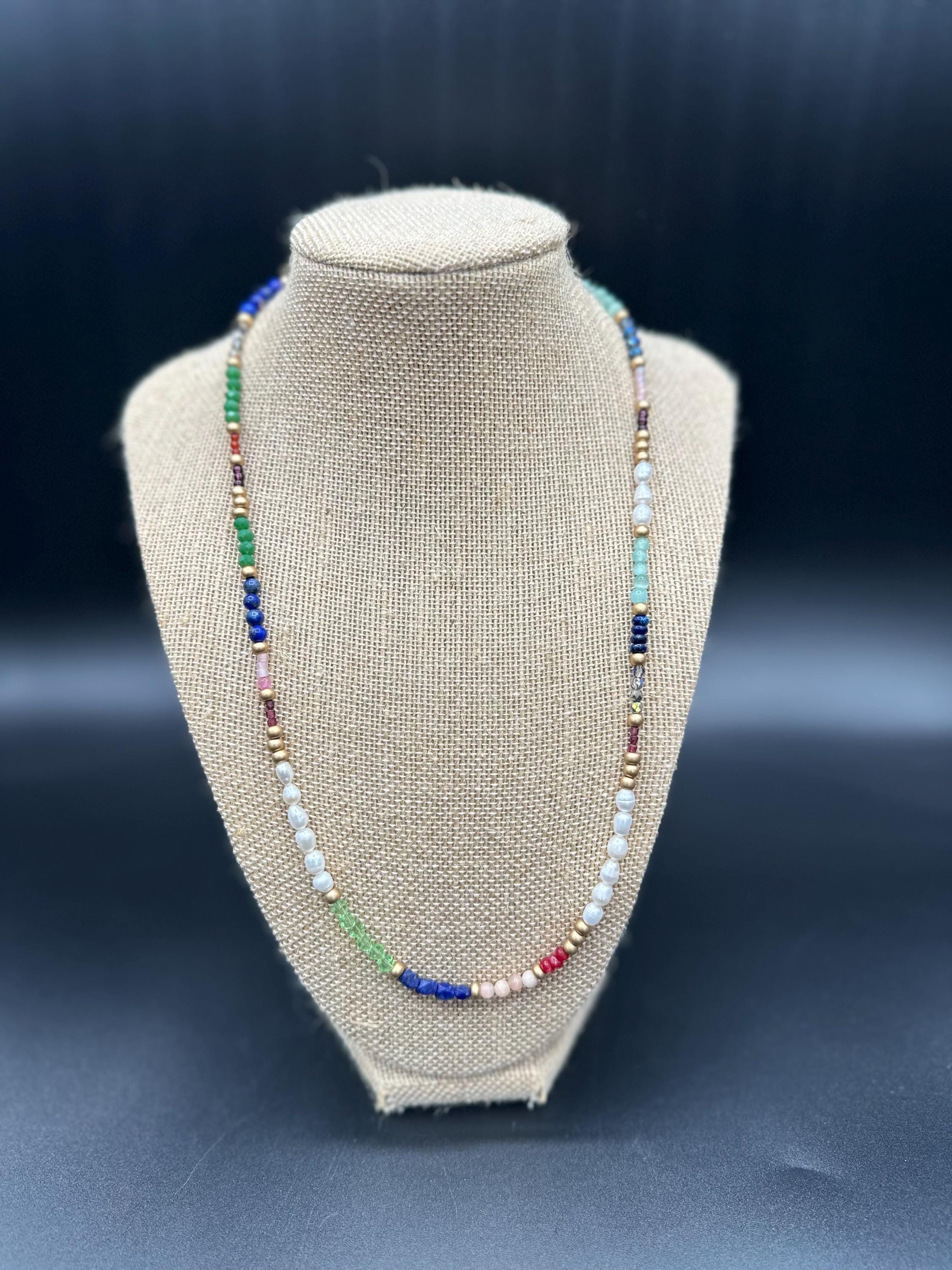 Natural stone and pearl necklace 22”