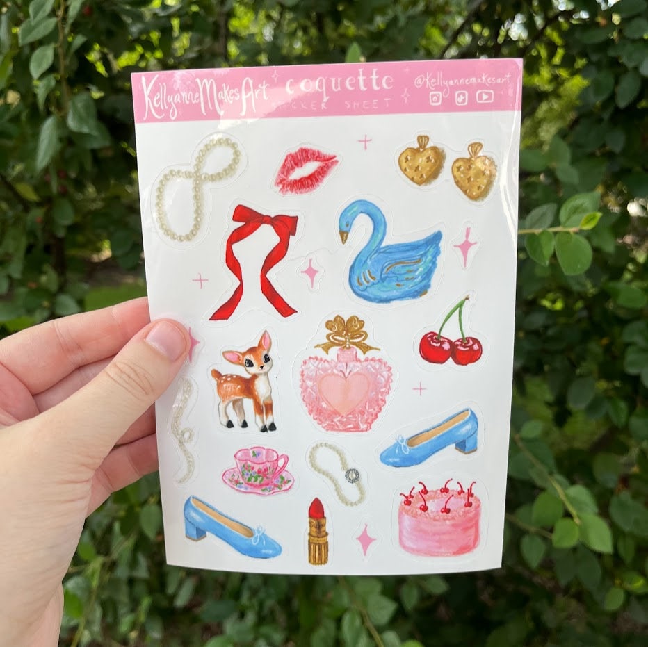 Babydoll Coquette Aesthetic Stickers, Pink Kawaii Sticker Pack, Dollette Coquette  Stickers, Vintage Coquette Stickers, Balletcore 10pcs 