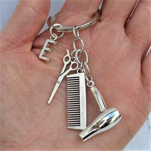 PERSONALISED Hairdresser Keyring Gift, Hairdryer, Scissors, Comb, CHOOSE LETTER Gift for Hairdresser, Gift for Barber, Birthday Gift Her Him