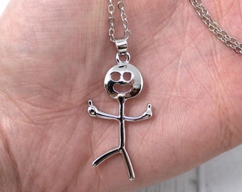 Funny Middle Finger Stick-man Pendant Necklace, Fxck You Stickman Corded Pendant, Doodle Man, Gift for Her Him, Xmas Stocking Filler