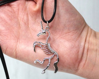 Gothic Unicorn Skeleton Necklace, Unicorn Skeleton on Cord, Unicorn Skeleton Keyring, Gothic Halloween Gift, Xmas Stocking Filler