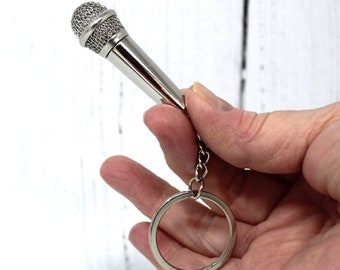 Microphone Keyring, Gift for Singer, Secret Message Compartment, Band Singer, Musical Gift, 2 Piece 58mm Microphone, Xmas Stocking Filler