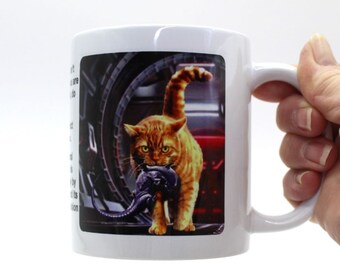 Alien Xenomorph Mug, Jones the Cat Mug, Predator Mug, Sublimated Mug, Predator Hunting Club, Ripley's Extermination Services, Birthday Gift