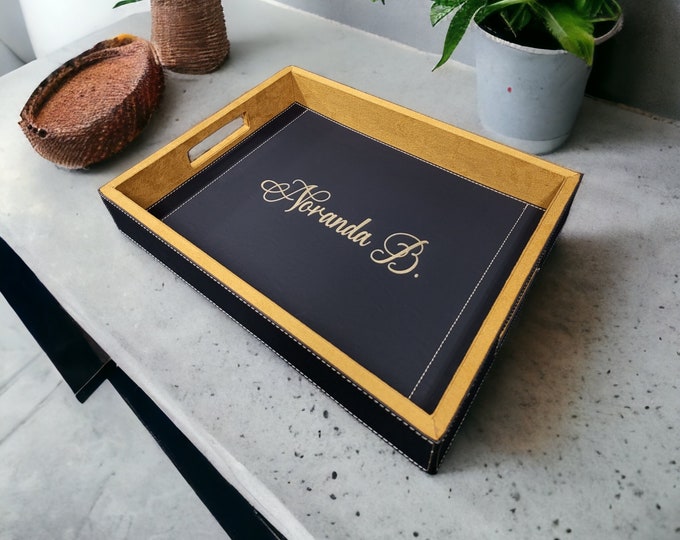 Engraved Leatherette Serving Tray - Personalized - Monogram - Laurel Seal - Company Logo