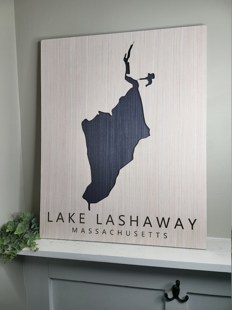Any Lake Custom Wood Lake Map Wall Art White & Blue Etsy