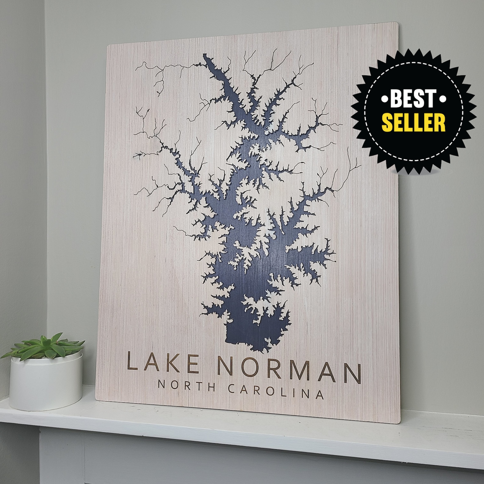 Any Lake Custom Wood Lake Map Wall Art White & Blue Etsy