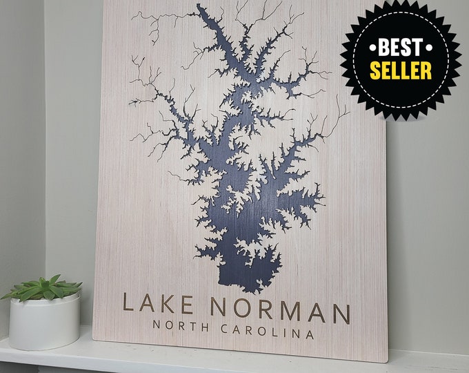 Any Lake - Custom Wood Lake Map - Wall Art- White & Blue