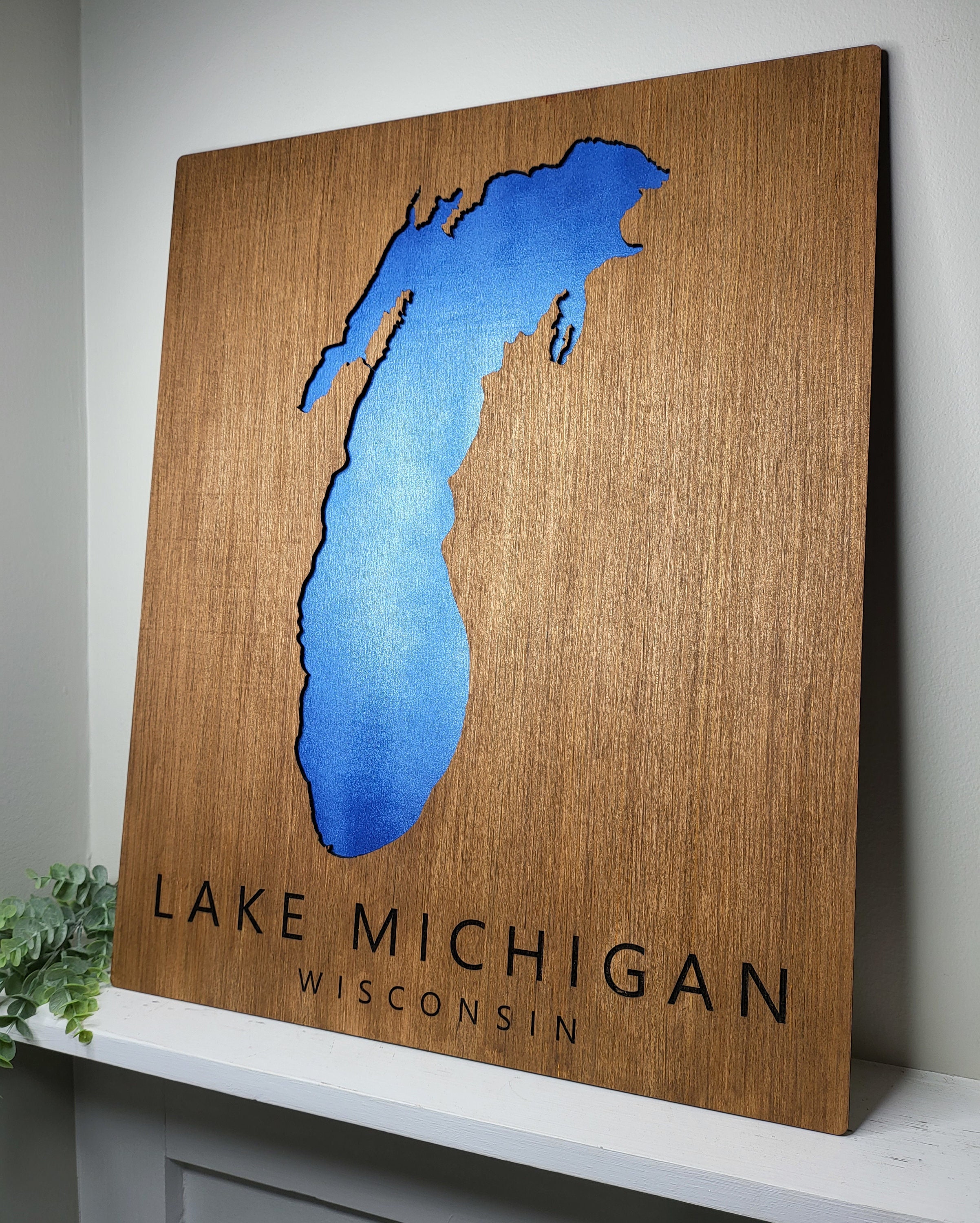 Any Lake Custom Wood Lake Map Wall Art Dark Vintage & Etsy