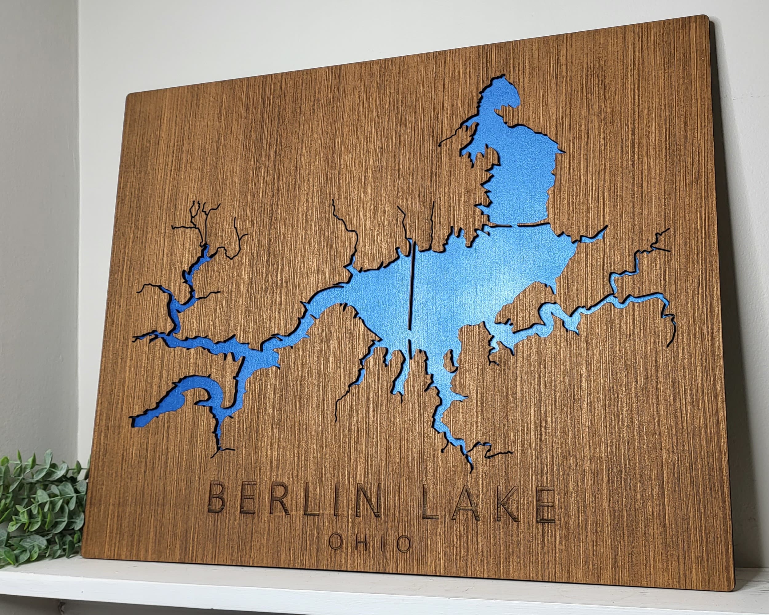 Any Lake Custom Wood Lake Map Wall Art Dark Vintage & Blue