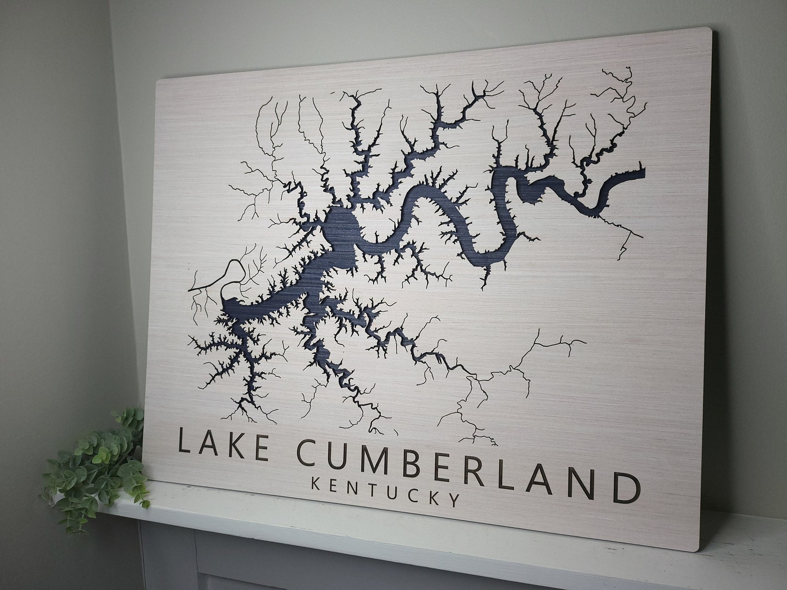 Any Lake Custom Wood Lake Map Wall Art White & Blue Etsy