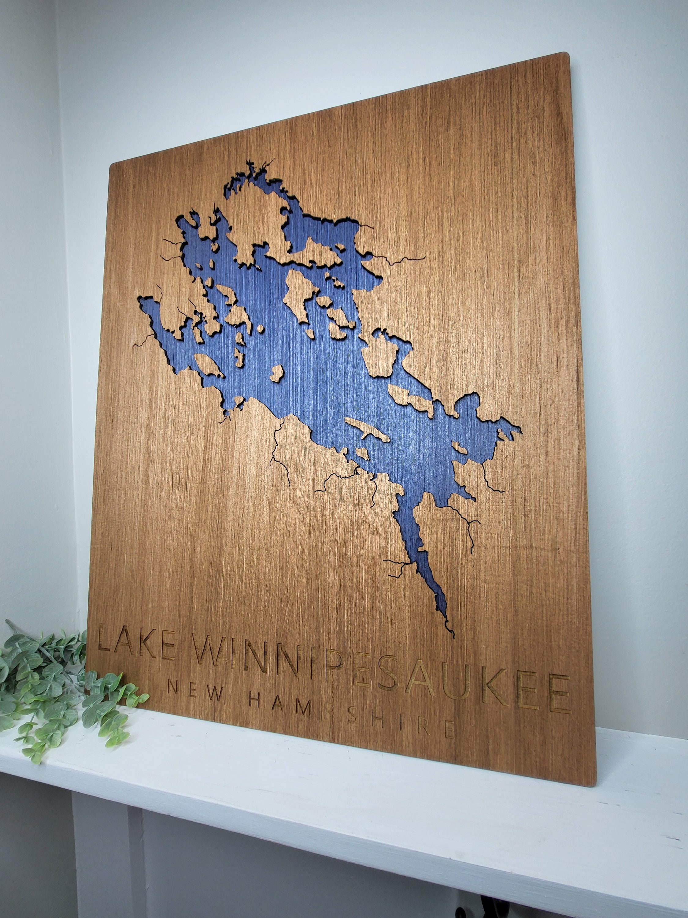 Any Lake Custom Wood Lake Map Wall Art Dark Vintage & Etsy