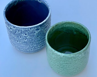 Emerald and Sapphire Reactive Glaze Planters -  Small - D13cm x H13cm, Medium- D16cm x H16cm, Large D18cm x H18cm