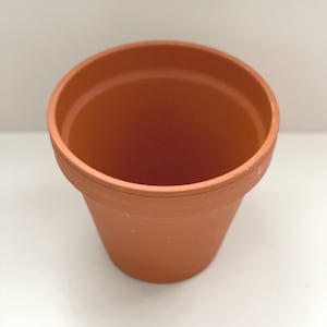 May include: An empty terracotta flower pot, ready for planting.