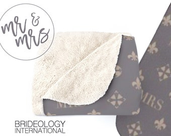 MR + MRS Fleece Blanket | Dark Neutral Throw with Sherpa Lining