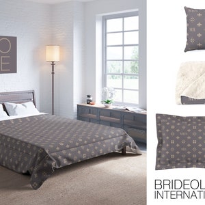 Dark + Neutral MR + MRS Comforter | Designer Bedding | Luxury Bedding Sets King Queen Full | Romantic Comforter Sets | Natural Bedding Sets