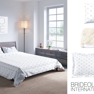 White + Neutral MR + MRS Comforter | Organic Luxury Bedding | White Comforter Full Queen King | Customized Bedding | Romantic Comforter Set
