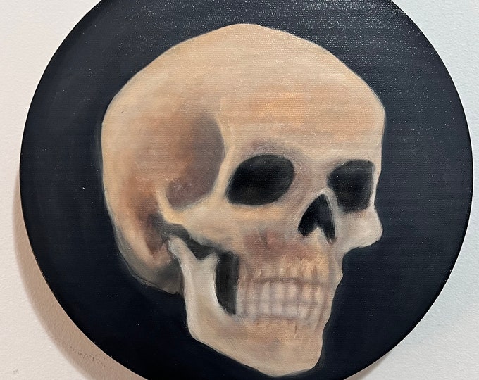Original oil painting of a skull