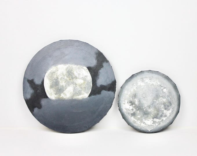 Featured listing image: Set of two original oil paintings of the moon on stretched canvases