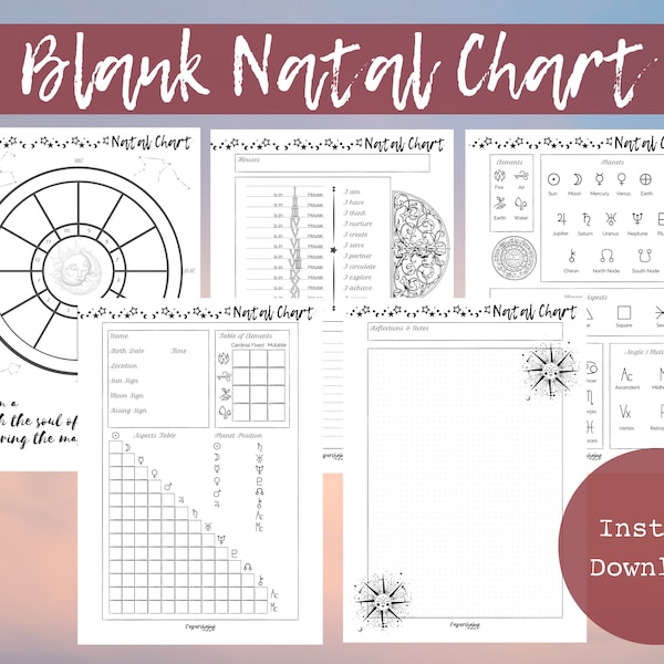 Blank Natal Chart Pages | Blank Birth Chart | Astrology | Zodiac  | Instant Download | Printable Astrology | Book Of Shadows | Grimoire