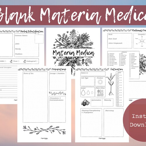 Blank Materia Medica Herbalism Herbal Studies - Etsy UK