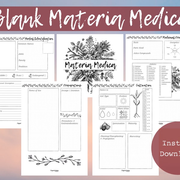 Blank Materia Medica | Herbalism | Herbal Studies | Naturopathy studies | Instant Download | Printable Herbs Page | Herbal Planner Pages