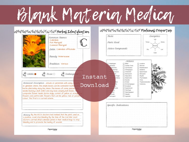 Blank Materia Medica Herbalism Herbal Studies Naturopathy Studies ...