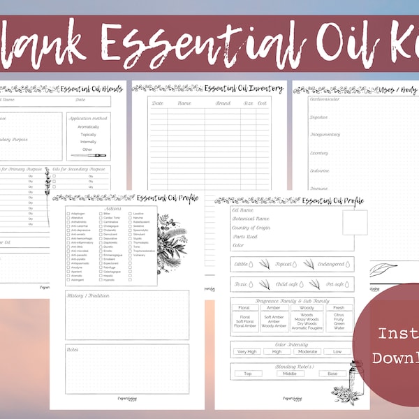 Blank Essential Oil Pages | Aromatherapy studies | Instant Download | Printable Aromatherapy Pages | Essential Oil Planner | Naturopathy