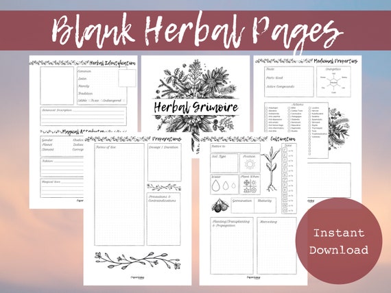 Blank Herbal Grimoire Page Herbal Magic Herbal Grimoire - Etsy