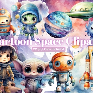 Astronaut und Weltraum Aquarell Clipart, Aquarell Planeten Clipart, Sonnensystem Download, Sofort Download, Aquarell Planeten Grafiken