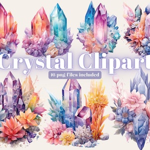 Watercolour Pastel Crystal Clipart Crystals Gemstones PNG Digital Image Downloads for Card Making Scrapbook Junk Journal Paper Crafts