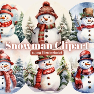 Watercolor snowman clipart, 16 high quality PNG files, peeking snowman, hiding snowman, winter holidays, card making, printables