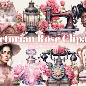 Victorian Vintage Rose Clipart Watercolor Clipart, Vintage Lady PNG, Victorian Vintage Flowers, Scrapbook, Junk Journal, Paper Crafts