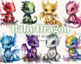 Watercolour Colourful Fantasy Dragon Clipart - Rainbow PNG Digital Image Downloads for Card Making, Scrapbook, Junk Journal, Paper Crafts